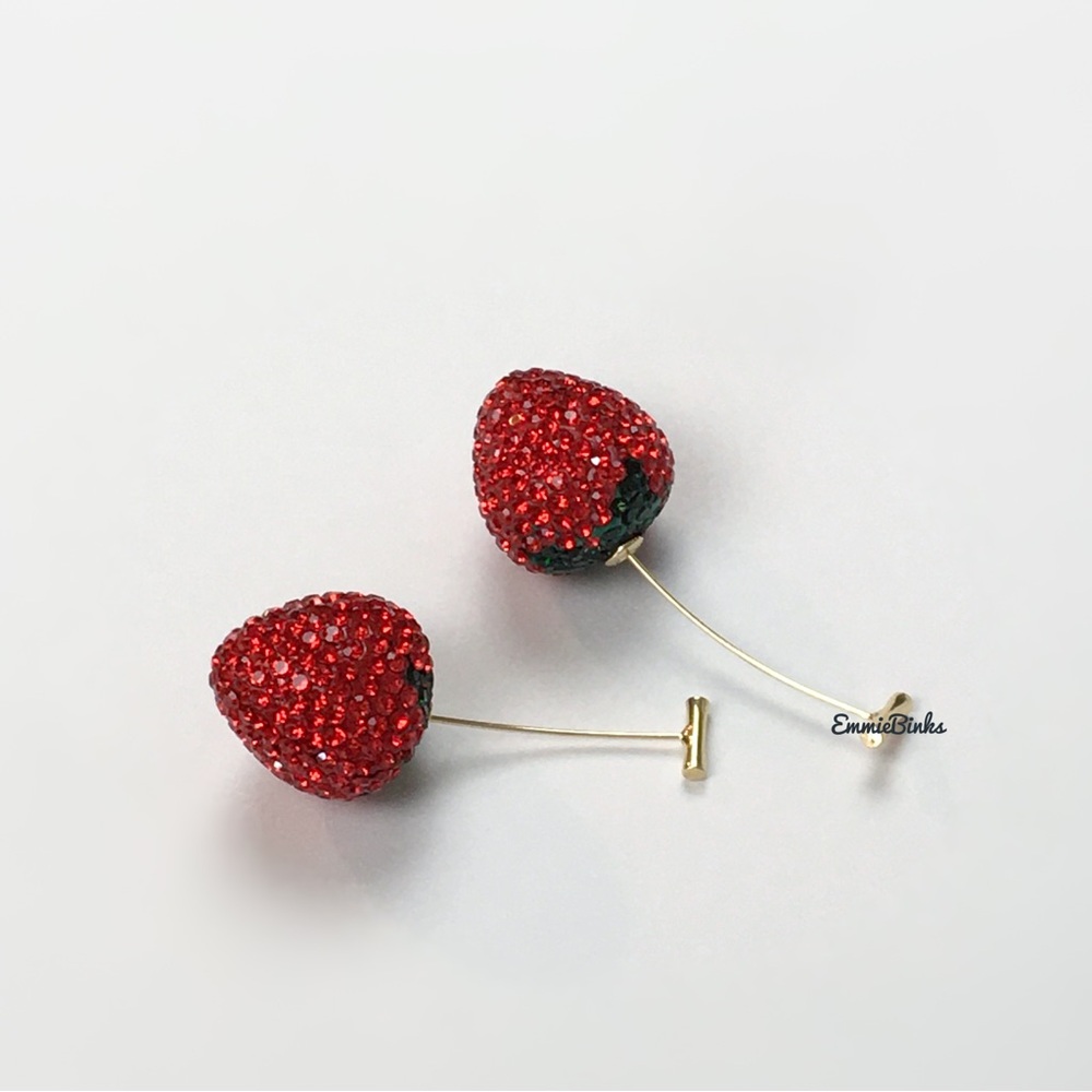 New Free People Strawberry And Stem Fruit Threader Dangle Earrings - Picture 13 of 15